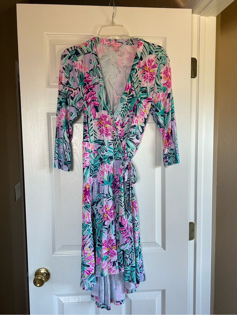 Floral Wrap Dress in Pink and Teal